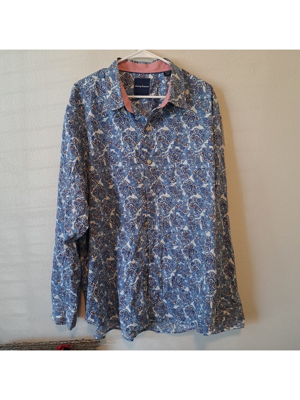 Tommy Bahama Men's Blue Floral Cotton Silk Blend Long Sleeve Dress Shirt XXL